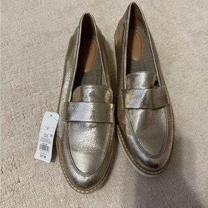 Brand new- Gold Penny Loafers size 12